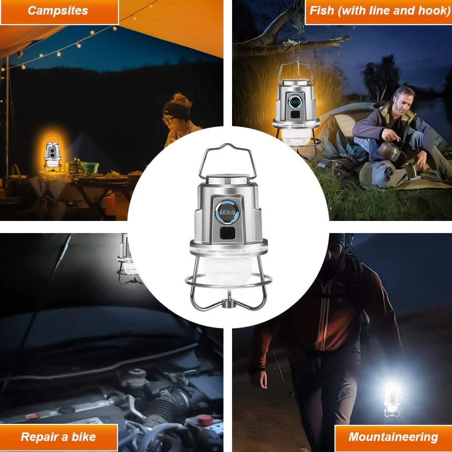 High Power Led Campinglamp Oplaadbare 1200Mah Campinglamp Met Haak Buitententlamp Waterdicht Huis Tuin Decor Lantaarn