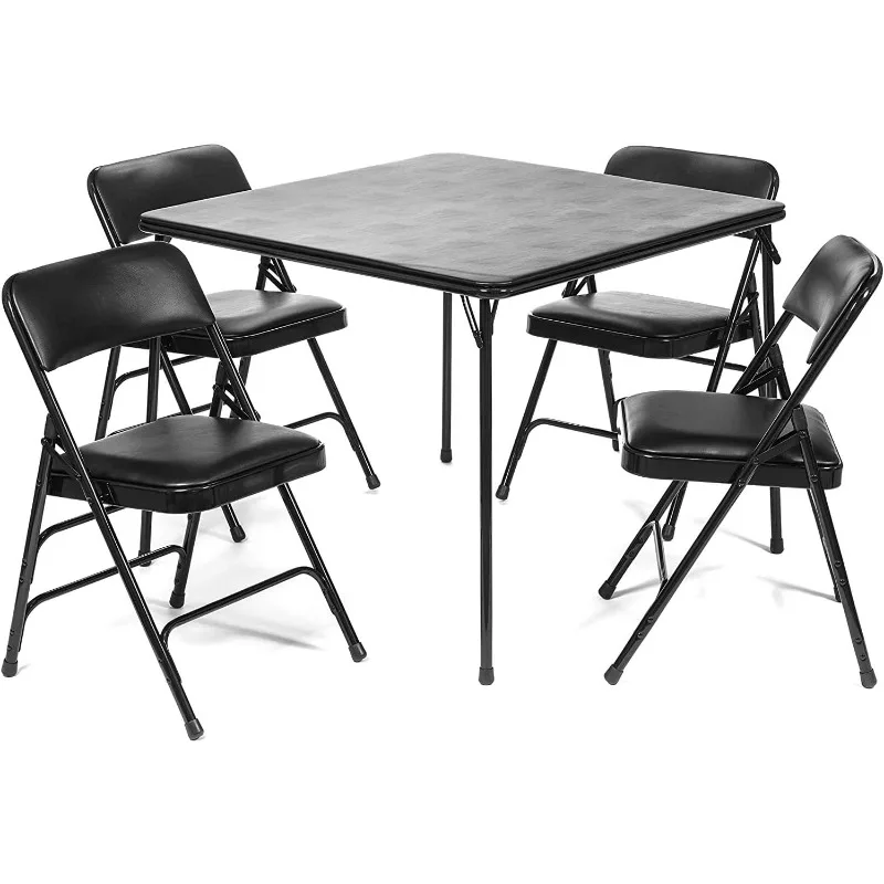 Vinyl Folding Card Table and Chair Set (5pc) - Comfortable Padded Upholstery for Easy Cleaning - Fold Away Design