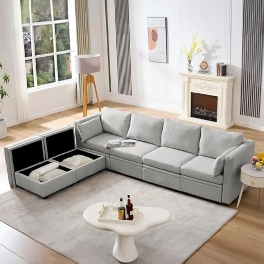 Modular Sectional Sofa with Storage, U Shaped Sectional Couch for Living Room, Convertible Sofa with Ottomans