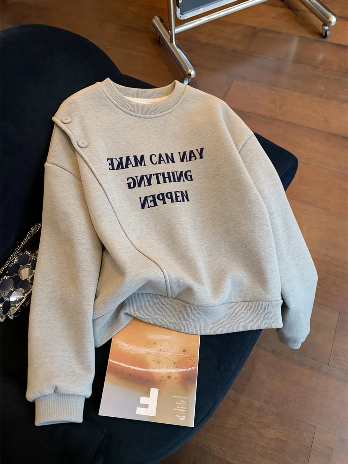 

Модный повседневный свитшот Long Sve с круглым буквенным принтом и весенне-осенним универсальным удобным свободным кроем