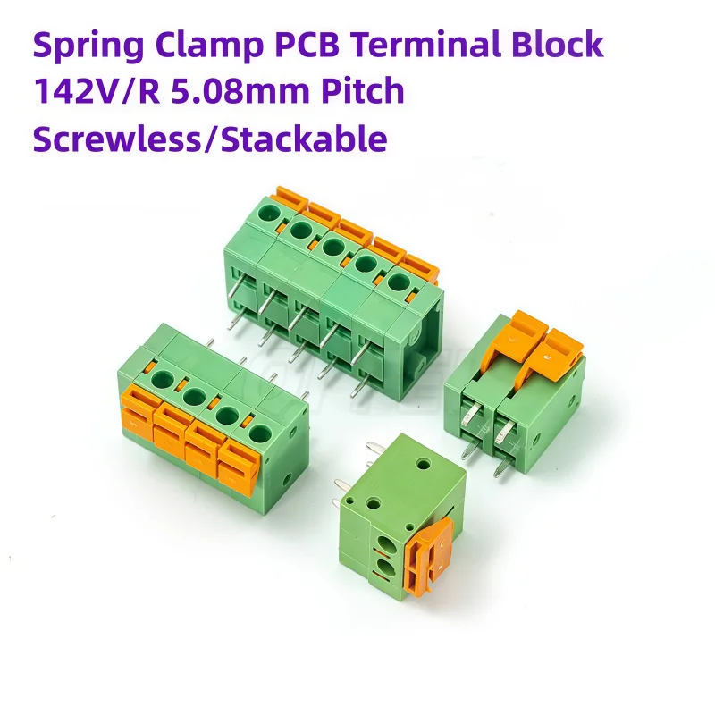 Spring Terminal Block KF142V KF142R 5.08mm Pitch 2P 3P 4P 5P 6P 7P 8P Push In Screwless Stackable PCB Wire Connector
