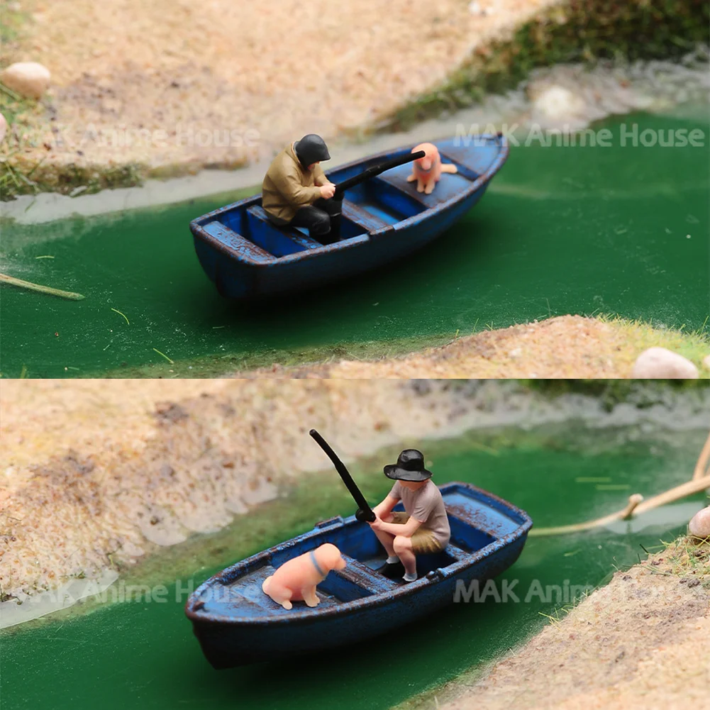 Painted Miniatures 1/87 1/64 1/43 1/24 1/18 Man Anglers Canoes Dogs Outdoor Scene Figure Unpainted Model Scene Doll Car Toys