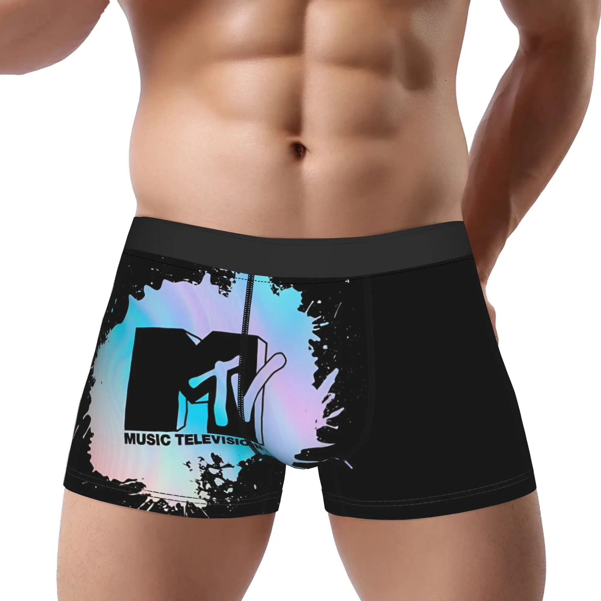 Vintage Oil Slick Paint Splatter  MTV Underpants Breathbale Panties Men's Underwear Print Shorts Boxer Briefs