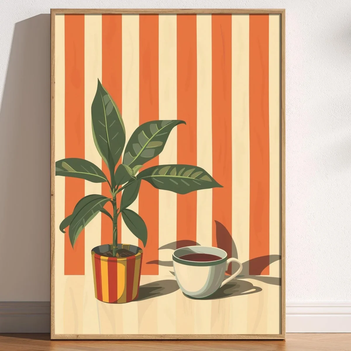 Impresiones en lienzo de rayas cálidas de plantas de café Vintage, impresiones de arte minimalista Retro, arte de pared del dormitorio, decoración del hogar, póster artístico