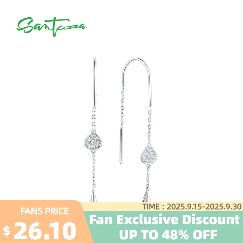 

SANTUZZA Genuine 925 Sterling Silver Drop Earrings For Women White Cubic Zirconia Elegant Daily Wear Dangle brincos Fine Jewelry
