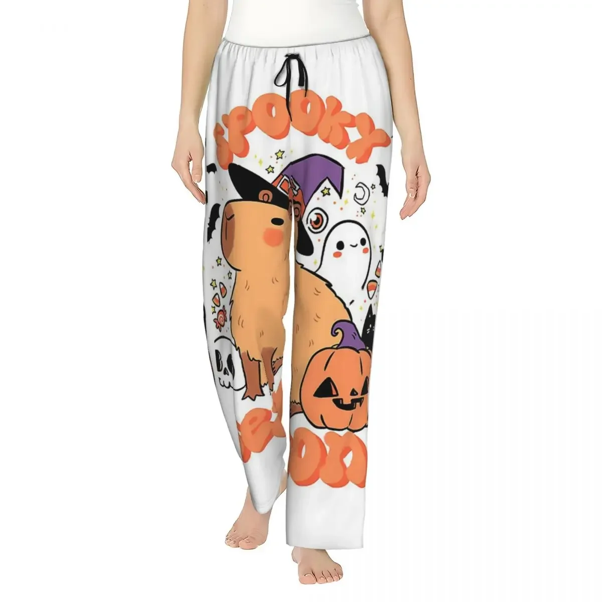 

Женские пижамные брюки с карманами для дома и сна, с принтом капибары, на Хэллоуин