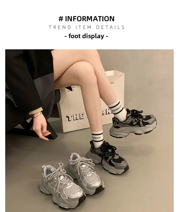 Klobige Plateau-Sneaker für Damen, Herbstmode, dicke Sohle, vulkanisierte Schuhe, rutschfeste, atmungsaktive Freizeit-Sportschuhe aus Mesh – Detail 5
