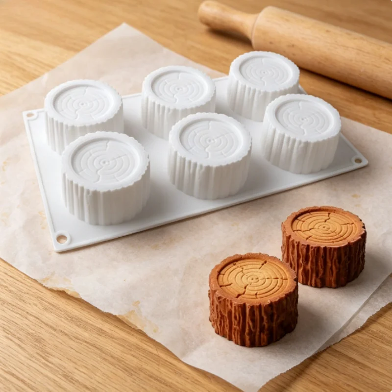 1pc 6-cavityTextured cylindrical cake mold, light luxury 3D texture, high-end baking tool