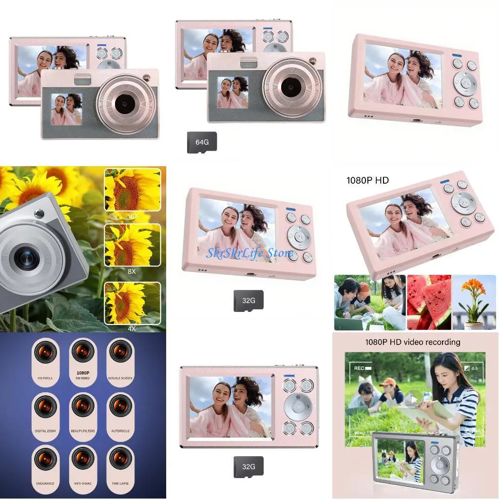 

E65E Digital Camera Double Display System 16x Zoom 1080P Recording Youth Photography