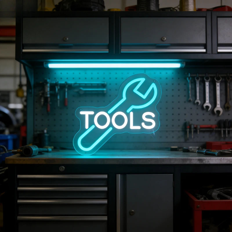 

Светодиодная неоновая вывеска TOOLS с регулировкой яркости, питанием от USB, сине-зеленая, для гаража, мастерской, декора стен, подарок для мастера, декор для мастерской, арт-декор для инструментального ящика