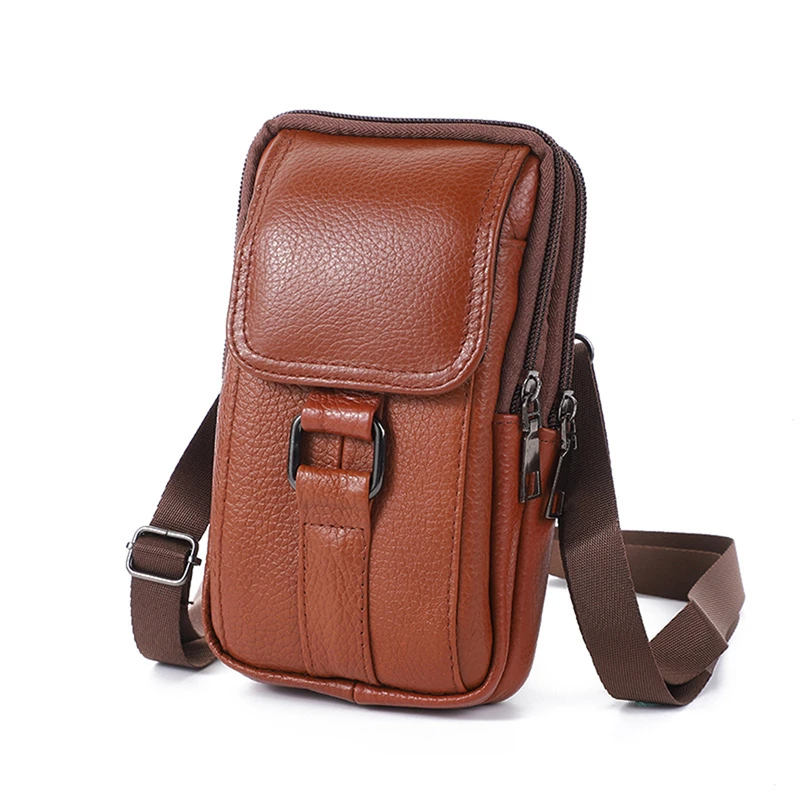 Riñonera de cuero para hombre, bolso de hombro cruzado pequeño de viaje Vintage, bolsillo multifuncional, cinturón para teléfono móvil