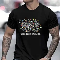 I'm Fine Everything Is Fine T Shirt Men Christmas Lights Graphic Sweatshirt Funny Christmas Gift for Men Oversized Clothing