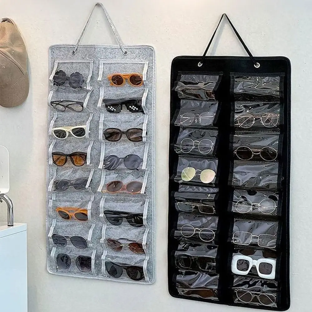 

16 Slots Sunglasses Storage Hanging Bag Visible Wall Mounted Felt Eyeglasses Stand Save Space Foldable Sunglasses Organizer