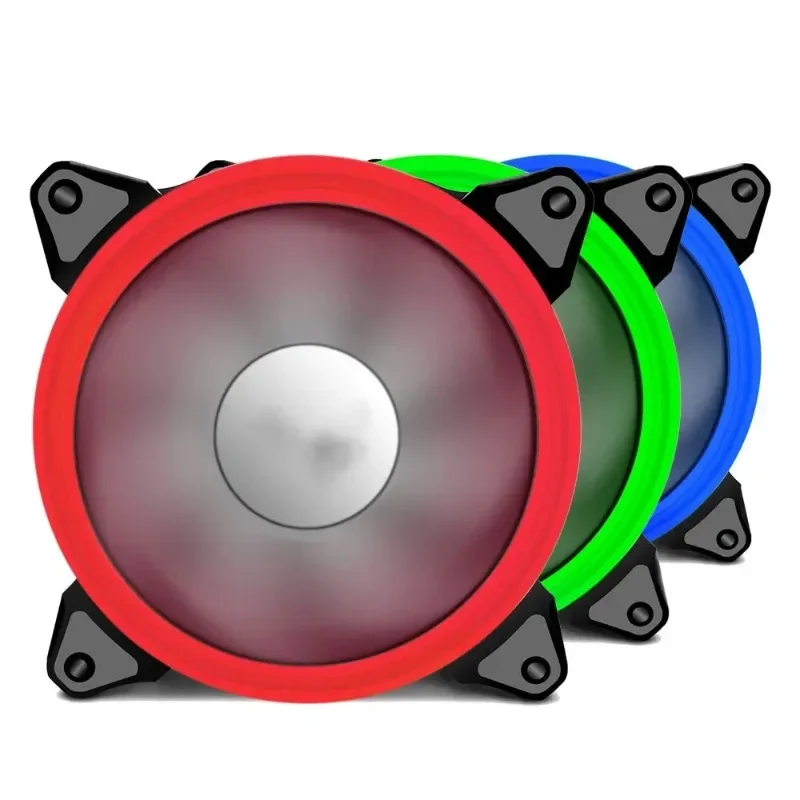 12cm Dual Ring LED Case Fan RGB Silent Computer Chassis Cooler High Airflow Desktop PC Host CPU Cooling Fan Quiet High‑Speed Lar