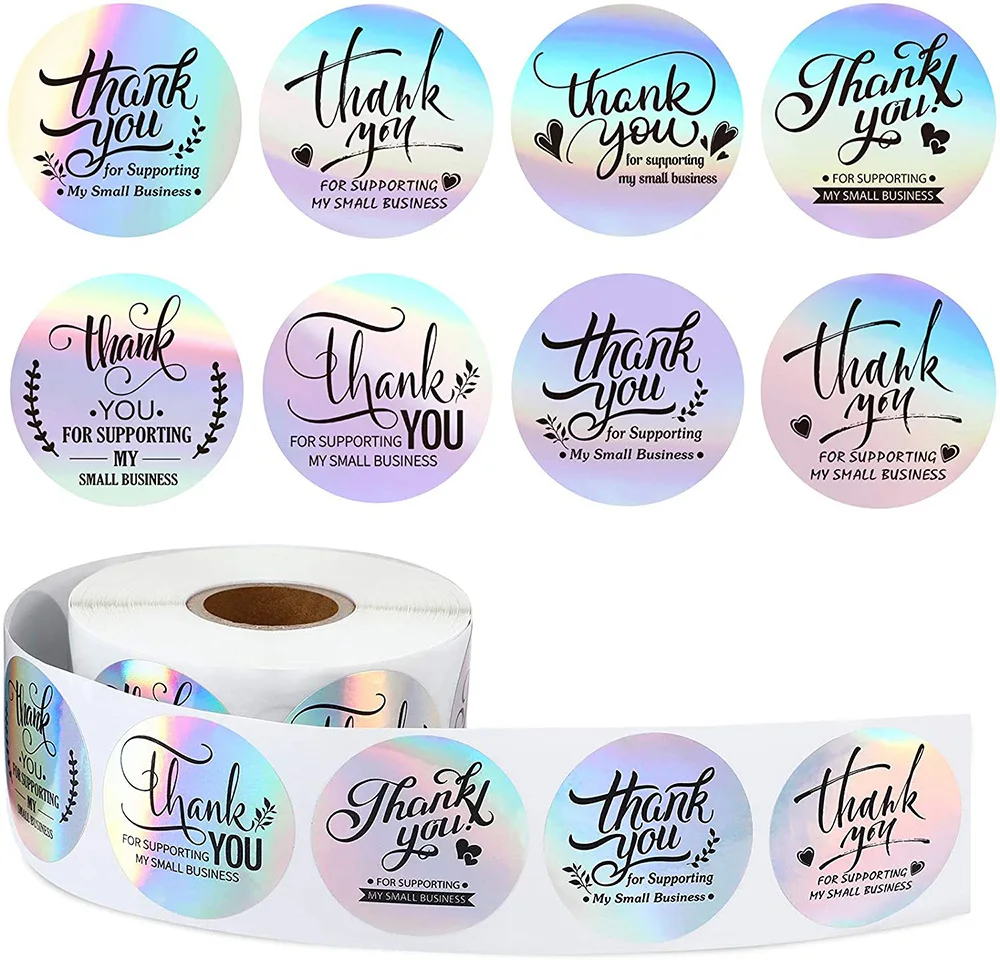 25mm Rainbow Laser Thank You Stickers Small Business Stickers 50-500pcs Adhesive Labels For Business Boutiques Wrapping Supplies