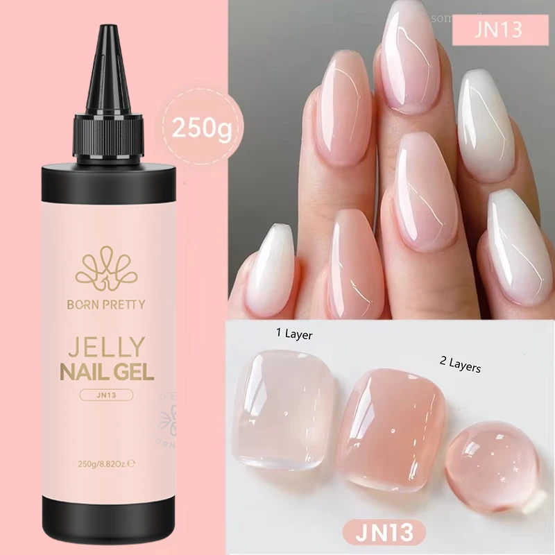 BORN PRETT 250 g Jelly Gel-Nagellack, transparent, milchig, weiß, rosa, nackt, Maniküre, Decklack, semi-permanenter Nagellack, Soak Off UV-LED