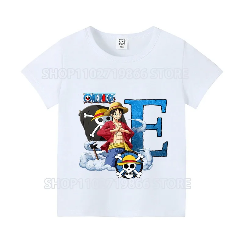 Kaus Anak Laki-laki Perempuan One Piece Kaus Gambar Cetak A-Z Huruf Pola Kartun Anak-anak Pakaian Musim Panas Anak-anak Kaus Fashion Anak Hadiah Pesta