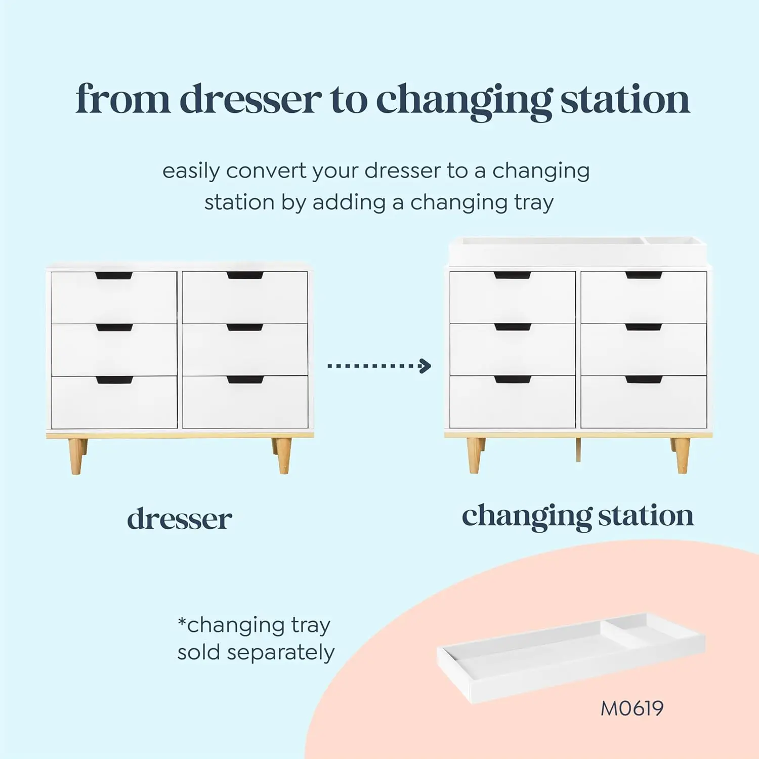 Commode double Marley 6-MELDouble, finition blanche et pieds naturels