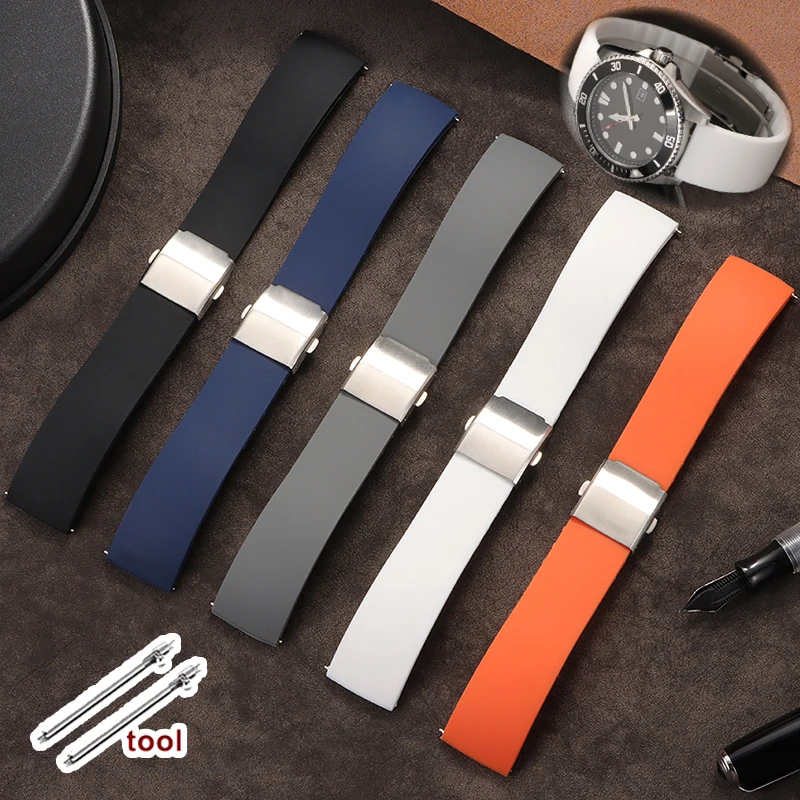 Silicone Watch Band 18mm 20mm 22mm 24mm Quick Release Rubber Strap Waterproof Replacement Bracelet Deployment Buckle Wristband