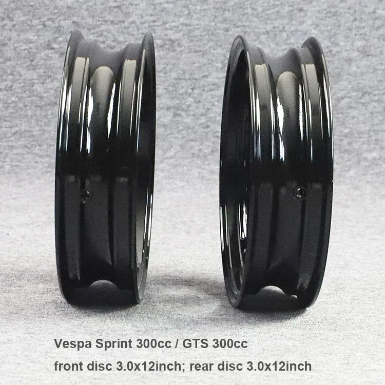 6061-A عجلات ألومنيوم CNC Sprint 300CC حافة سكوتر أسود لامع 3.0*12 بوصة لفيسبا GTS #4