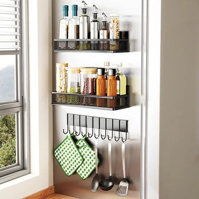 Refrigerator Magnetic Spice Rack Space Saving Kitchen Magnetic Fridge Side Storage Shelf Kitchen Organizer Strong Magnetic Shelf