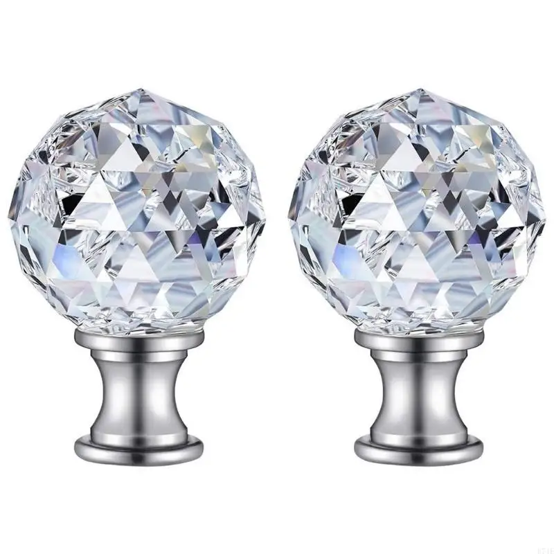 E74E 2Pcs Faceted Clear Crystal Glass Ball Finial Lamp Top Cap Screw with Base Threaded Diamond Table Floor Lampshade Finials