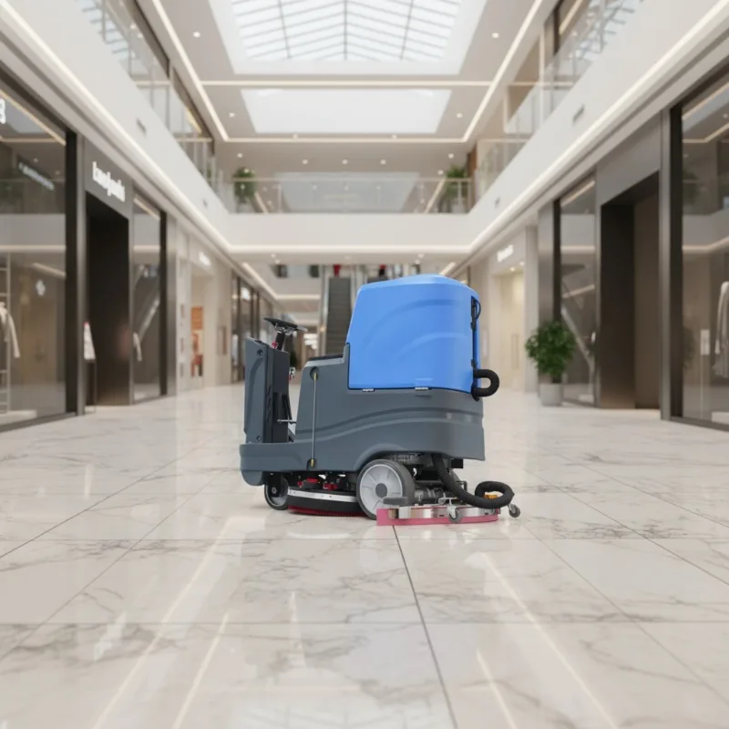 Industrial Single Brush Riding Floor Scrubber 550W Motor 80L Cleaning Capacity New Model Driving Sweeper
