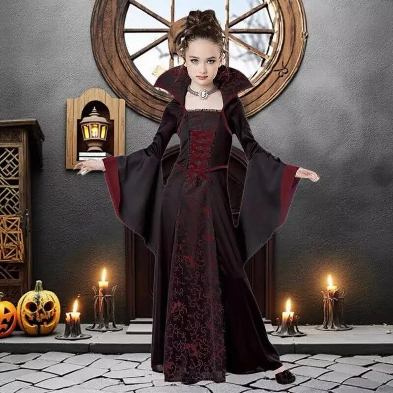 Halloween Fantasy Vampir-Kostüm Mädchen Hexen-Cosplay Auftrittskleidung für Partys