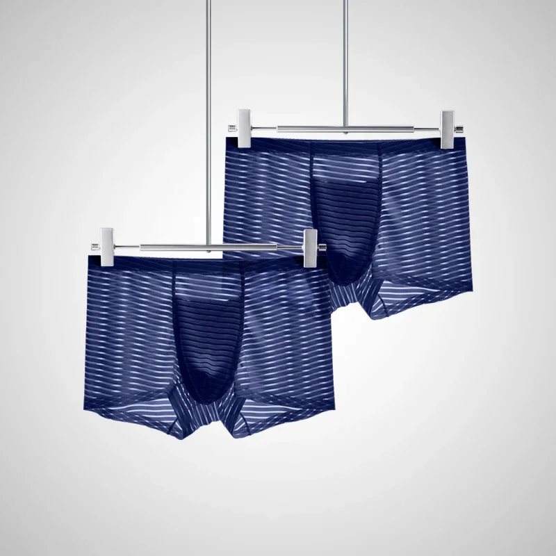 2PCS  Mesh antibacterial modal men's underwear - silky seamless thin style seamless summer breathable straight-leg pants