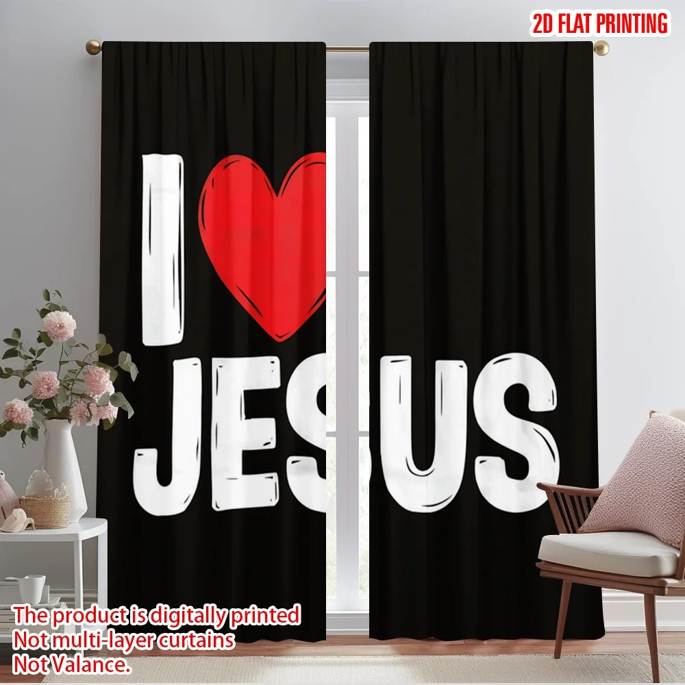 2pcs,2D plane printing Light Filtering Curtains Jesus ' Versatile Durable Polyester (without rod) Art Deco Festive Use for