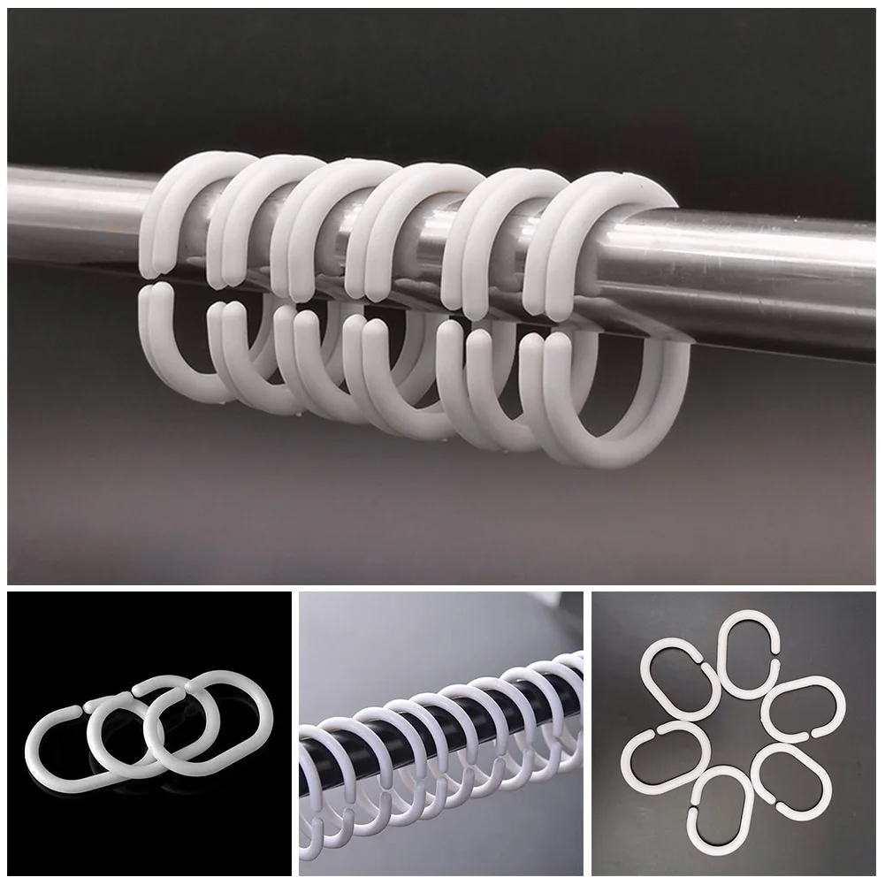 

12 шт. крючки для подвешивания штор, кольца, белый крючок для занавески для душа, пластиковый прочный столб, направляющая, вешалка, аксессуары для штор