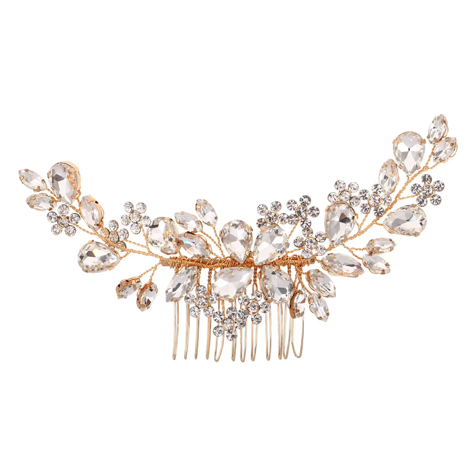 

Elegant Rhinestone Bridal Hair Comb with Floral Leaf Design Sparkling Crystal Wedding Hair Accessories for Updo Bun Hairstyles