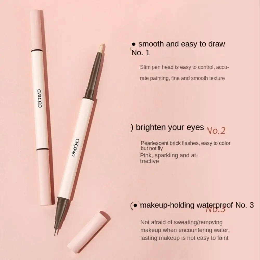 Shiny Double-head Lying Silkworm Pen 2in1 Brighten Ultra-fine Eyebrow Pencil Pearlescent Matte Long Lasting Liquid Eyeliner Pen