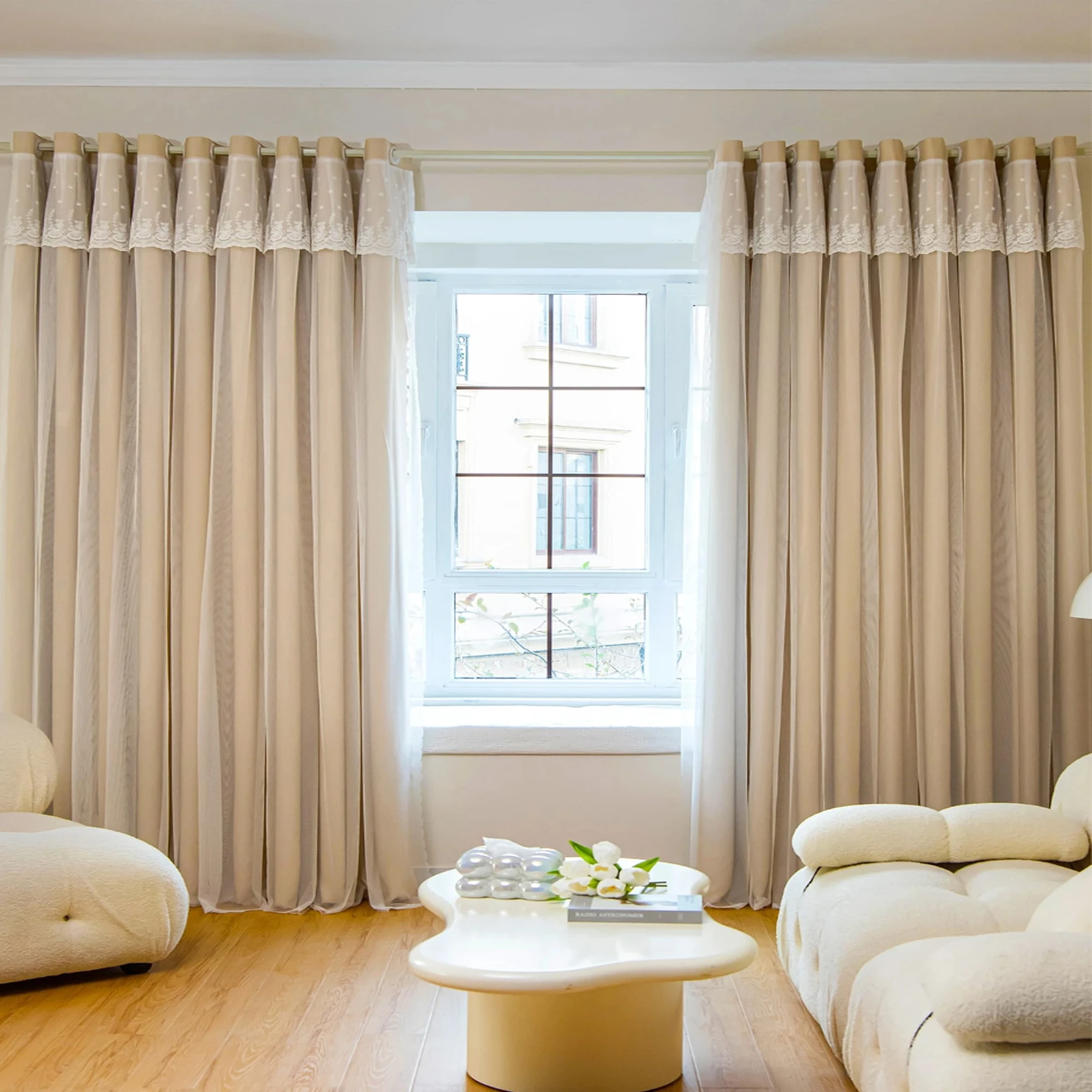 1pc Elegant Double Layer Tulle Accent Curtains, Star Pattern,for Home Spaces,Bedroom,Living Room,Blackout,Privacy,Aesthetic