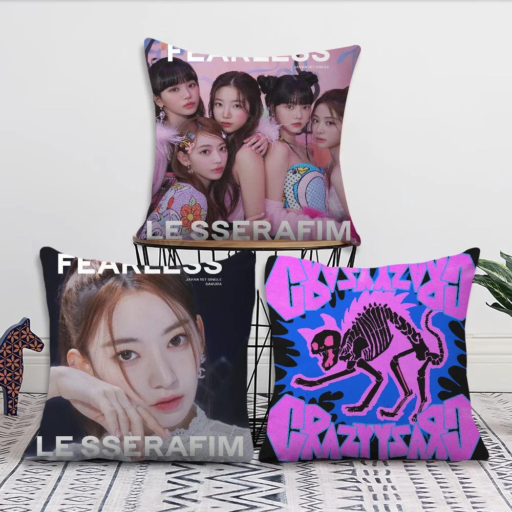 Kpop L-LE S-SSERAFIMS Pillow Case Sofa Living Room Bedroom Headboard Backrest Cushion Square Cushion Nap Time