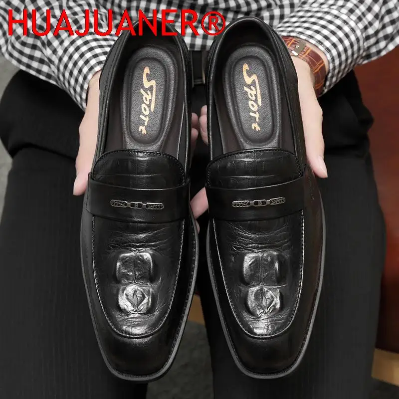 Mocassins de couro genuíno para homens, sapatos de encosto, sapatos casuais de vestido de casamento, sapatos preguiçosos para dirigir, sapatos de escritório high-end, marca de luxo, novo, tamanho grande 36-47