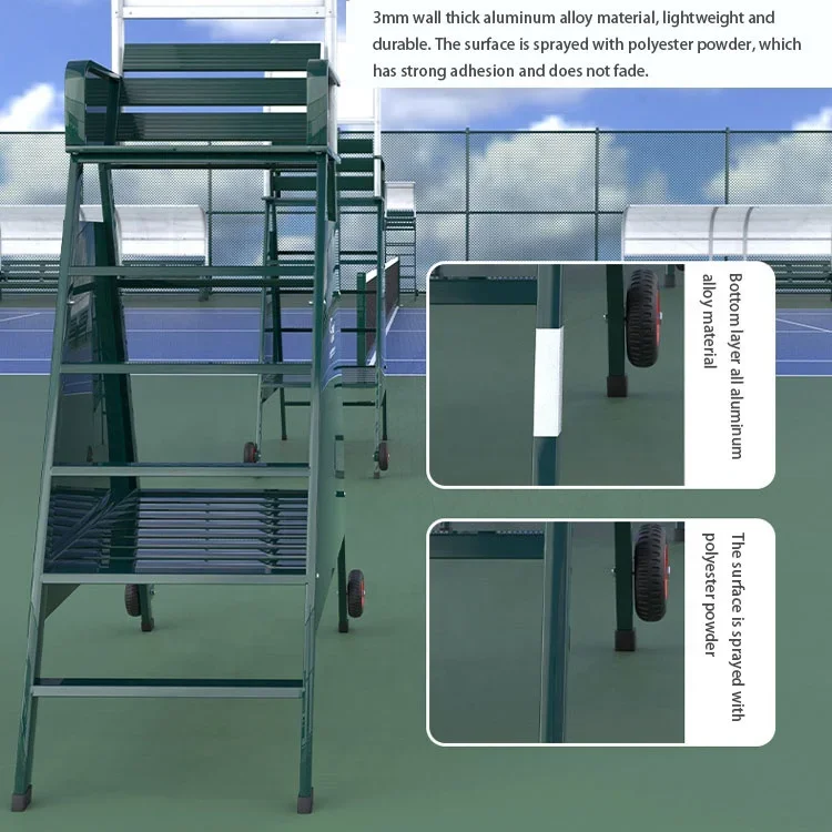 Green Blue White Wood Color Outdoor Movable Aluminum Alloy Tennis Umpire Chair Without Awning