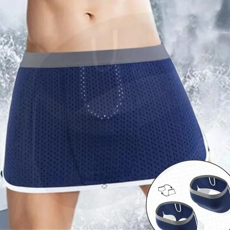 Men's Summer Breathable Skirts Shorts Detachable Independent U-Pouch Boxers Nylon Breathable Mesh Underwears Summer Clubwear