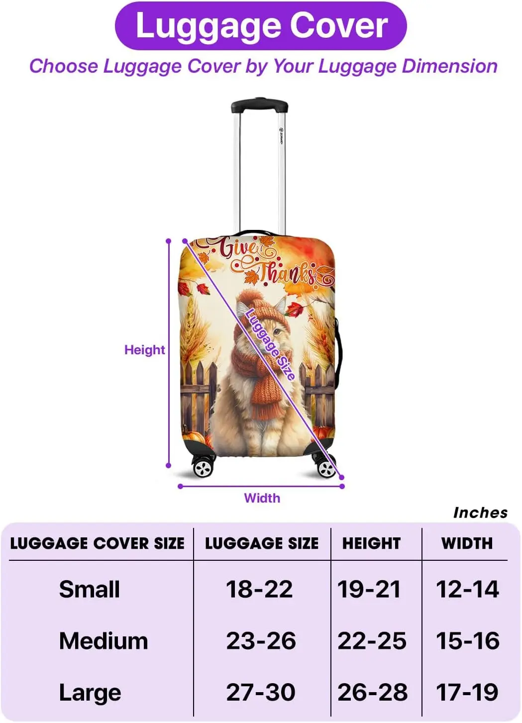 سعيد الشكر رجل يعطي شكرا الخريف قبعة وشاح ترحيب السفر غطاء الأمتعة القط عاشق هريرة مالك الهدايا حقيبة