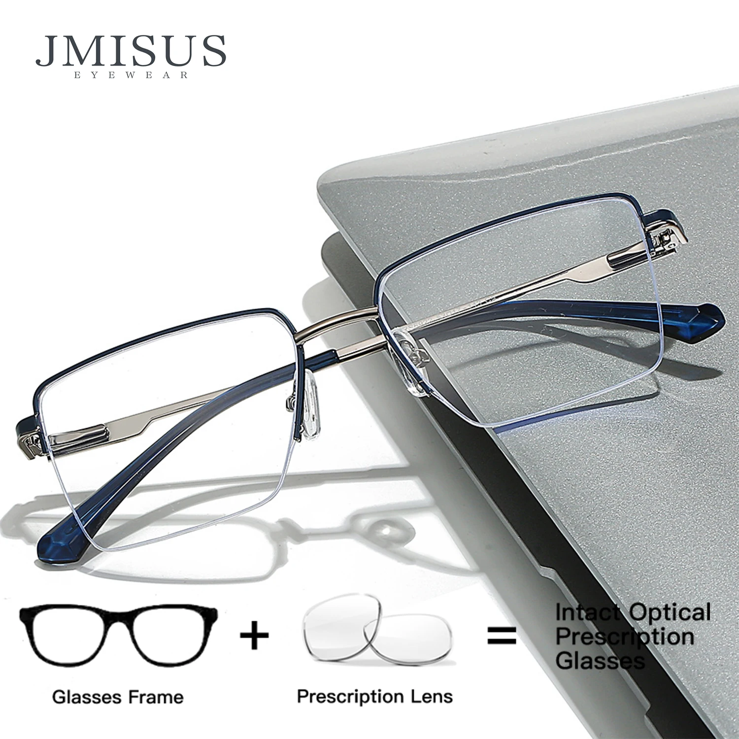 JMISUS Fshion Half-frame Rectangle Prescription Glasses For Man Anti Blue Light Photochromic Optical Eyeglasses