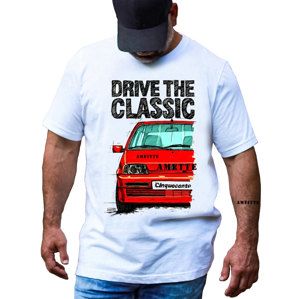 

New Summer Men Short Sleeve Drive The Classic Italy Cinquecento Sporting T-Shirt Hip Hop Casual Boy T Shirt Mans White Tees