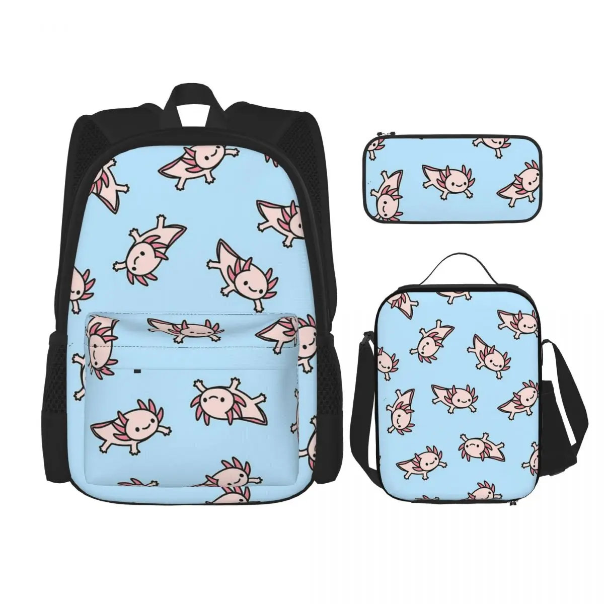 

Axolotl Sea Animal Backpacks Boys Girls Bookbag Children School Bags Cartoon Kids Rucksack Lunch Bag Pen Bag Three-Piece Set