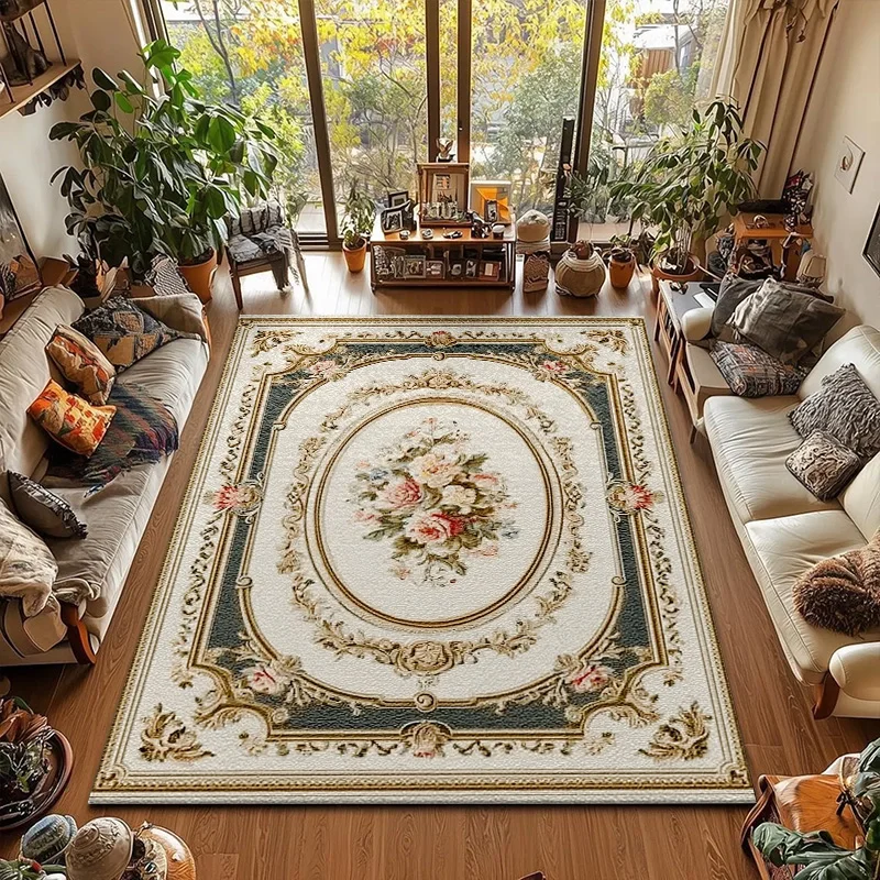 RAKKS Light Luxury Vintage Rural Floral Flower Carpet Anti-skid Mat Modern Living Room Floor Rugs for Bedroom Home Decoration