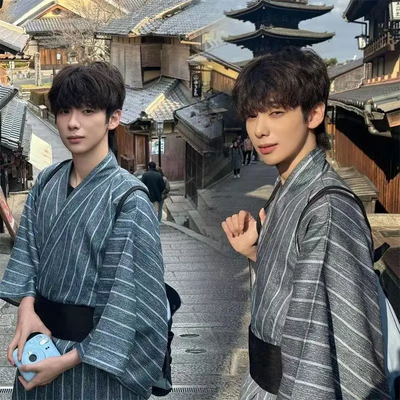 

Male Black Kimono Traditional Japanese Bathrobe Men's Ancient Asian Costume Carnival Event Warrior Cosplay Robe Vintage Kimonos