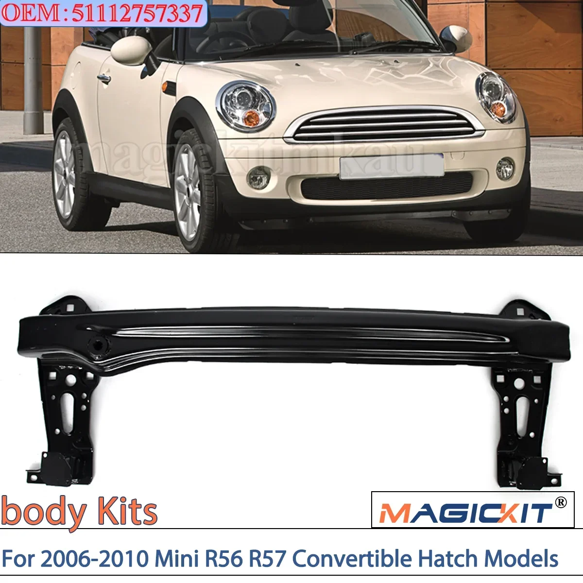 MAGICKIT For 2006-2010 Mini R56 R57 Convertible Hatch Models MINI Front Bumper Reinforcement Crash Bar Black CAR Accessories