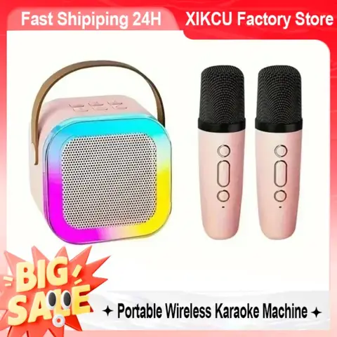 XIKCU Karaoke Machine With 2 Wireless Microphones Portable Wireless RGB Lights Gift Speaker Set Home Karaoke For Party Birthday