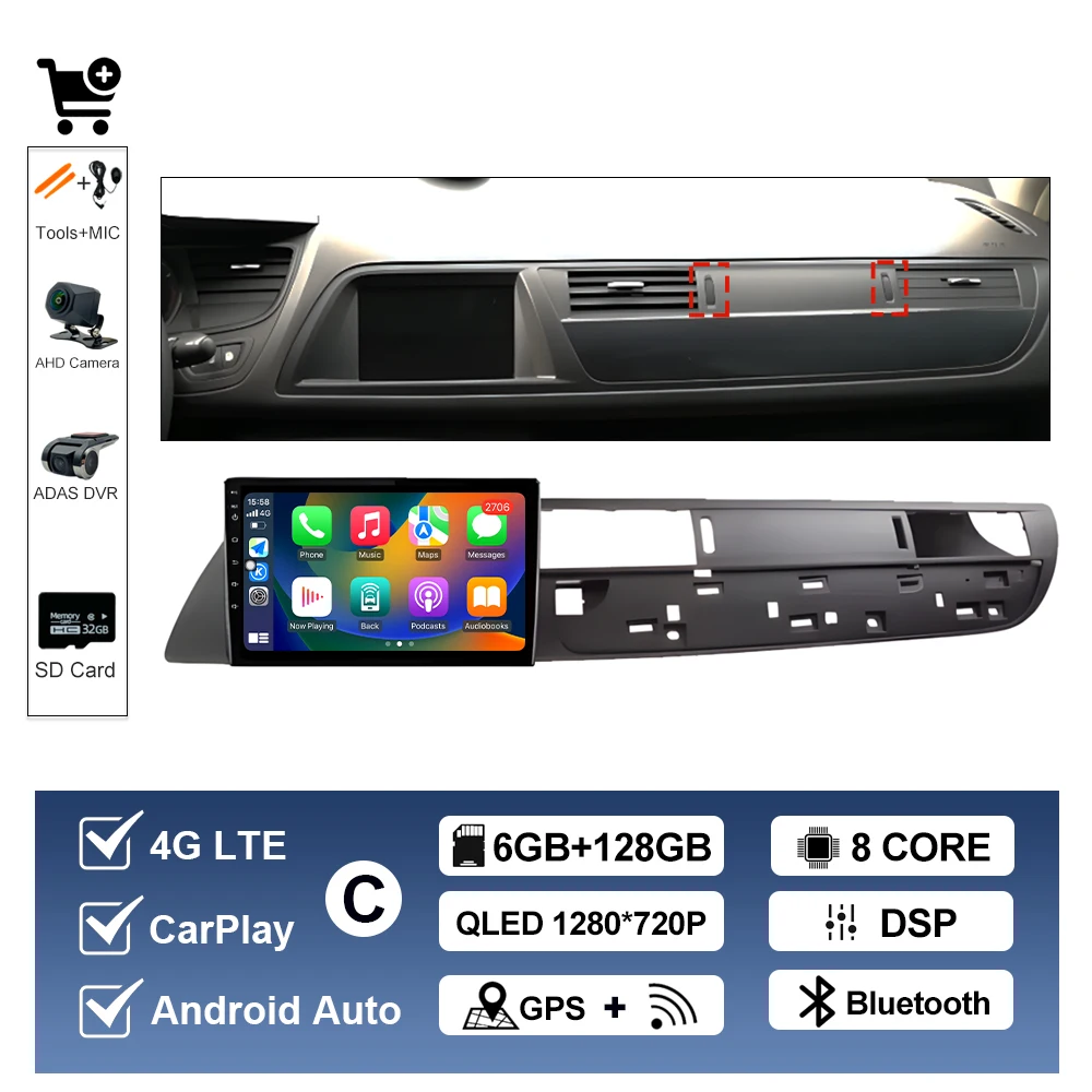 Draadloze Carplay Voor Citroen C5 2008 2009 2010-2016 Android AUTO Autoradio Multimedia Speler GPS Navigatie WIFI DSP Stereo BT