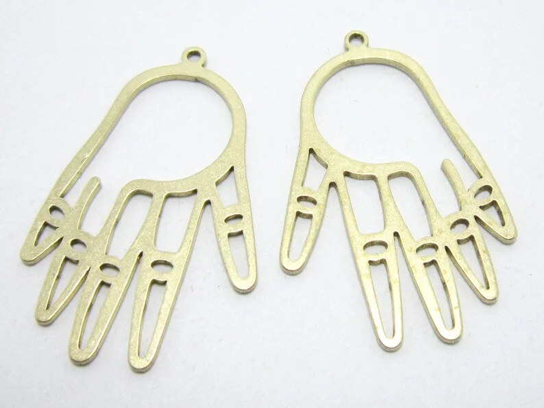 6pcs Brass Hand Earring Charms, Brass Hamsa Hand Charm, 33x21.5x1mm, Brass Charms For Jewelry Making - R1287