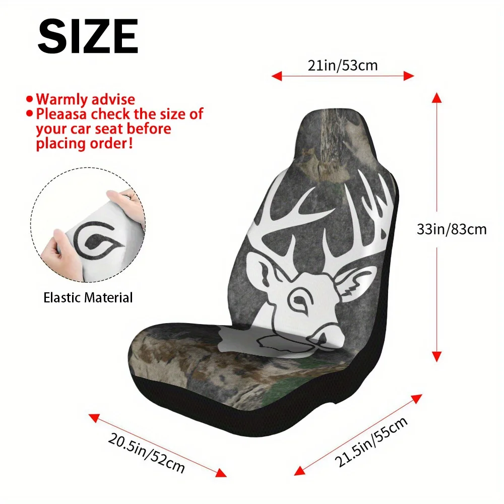 2pcs Deer Silhouette Car Seat Cover Set, Fit For Most Cars – Trendy, High-End Comfort, Durable Design, Easy To Clean, All-Seaso