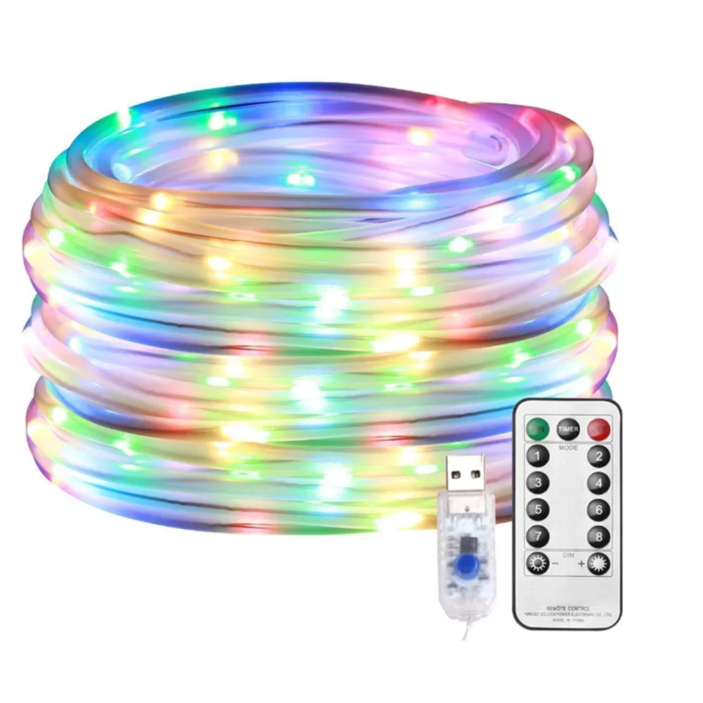 USB 5V led100  8 function silver wire PVC remote control casing string lights garden garden tube lights